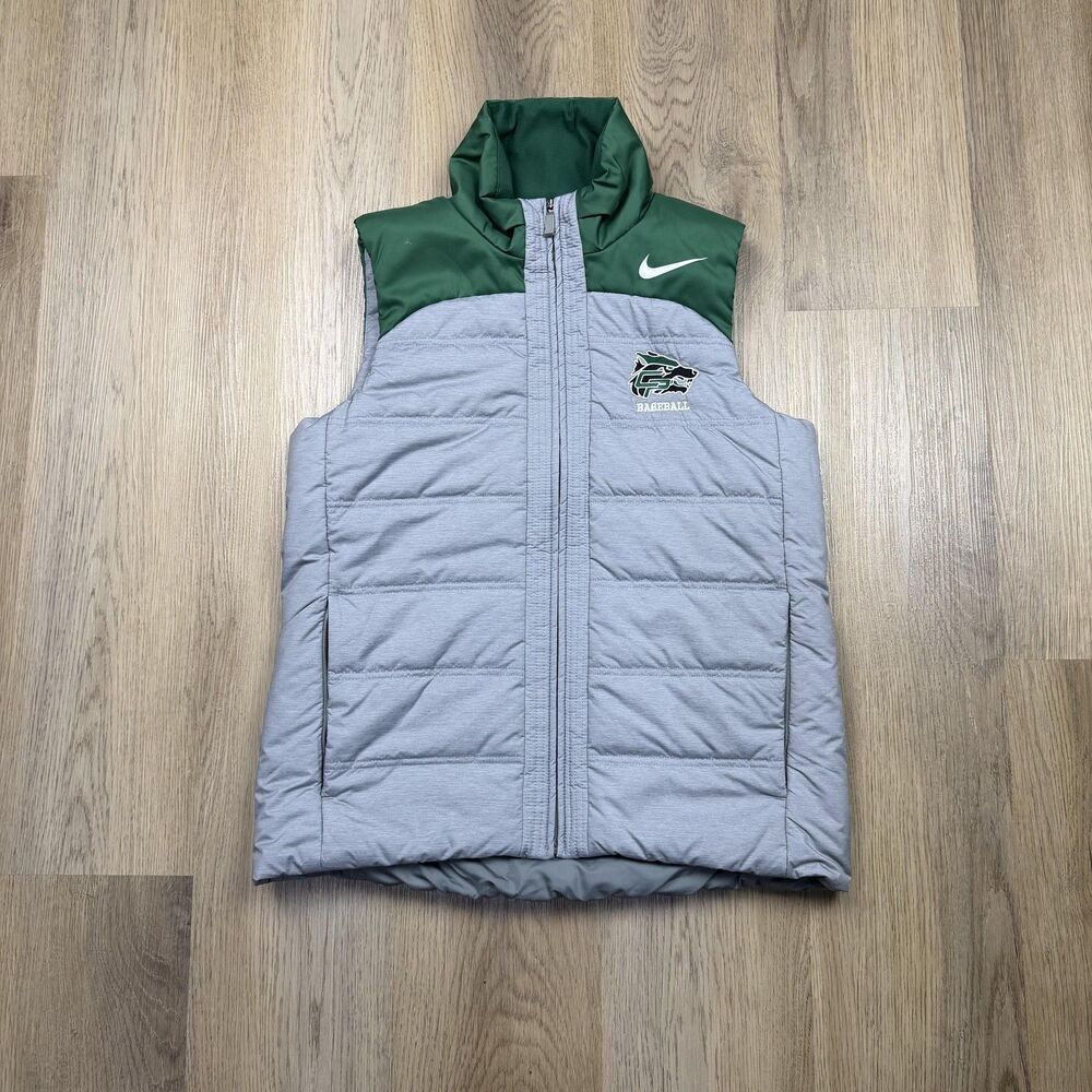 Nike Vest Mens Medium Gray Green Insulated Puffer Full Zip Baseball AQ3568-062